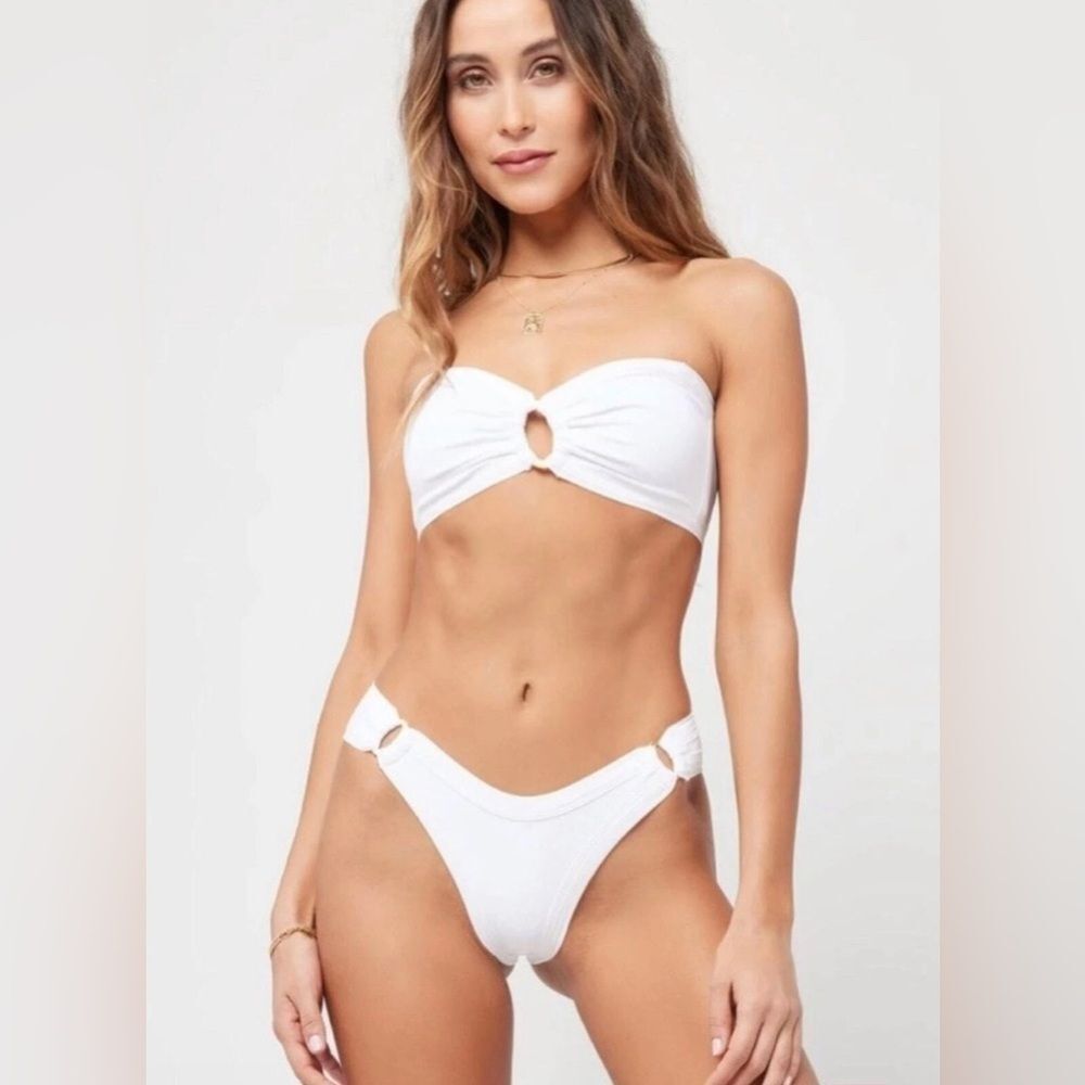 L*Space Bikini Set Maya Bikini Top & Anna Bitsy Bottom White Size XL NWT Swim